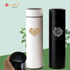 스마트 터치 온도계 텀블러 차거름망 진공 물병 캐릭터 디자인500ml