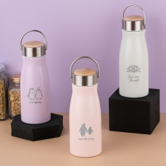 안전한 스텐304 손잡이 밀크우드 뚜껑 텀블러 물병3색320ml
