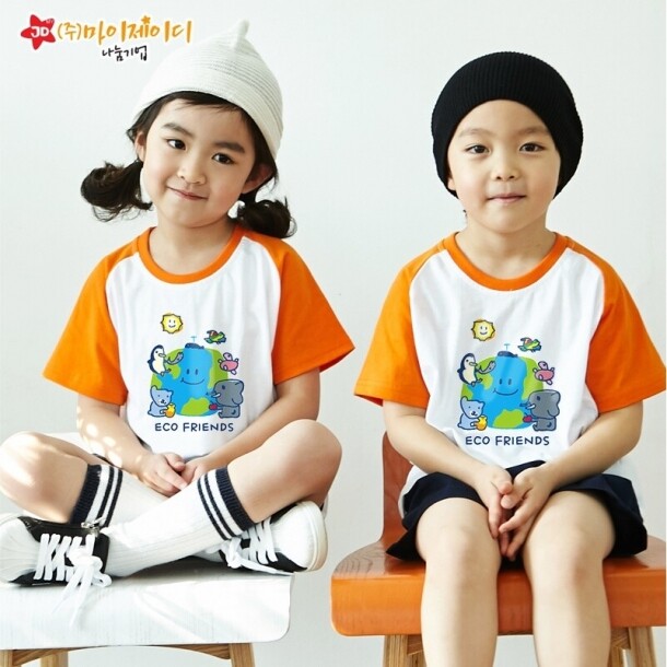 T셀파몰,국산 순면 30수 나그랑 티셔츠 면티 반팔 야구티 _환경유니버스 에코프렌즈(아동성인)