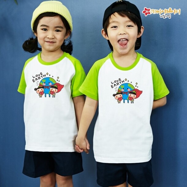 T셀파몰,국산 순면 30수 나그랑 티셔츠 면티 반팔 야구티 _환경유니버스 모두함께지구사랑(아동성인)