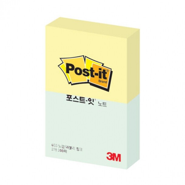 3M 포스트잇 노트 653-2 Y P 노랑 애플민트