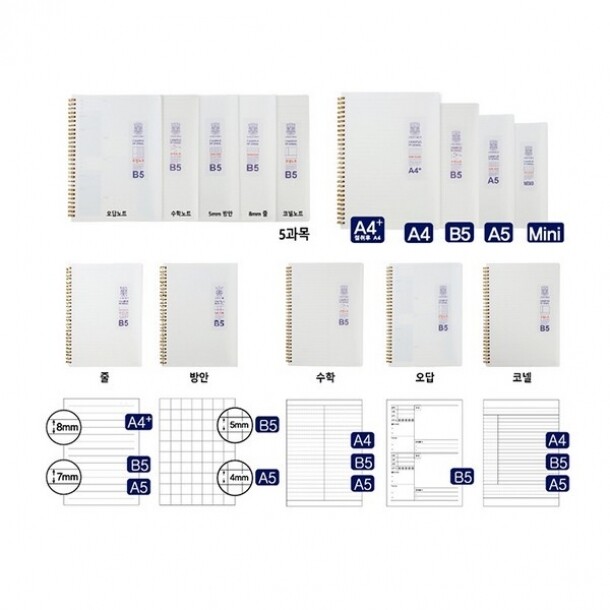 밀크PP 스프링 노트 A4+ 좌철 줄 80매 옥스포드 DJ23A42