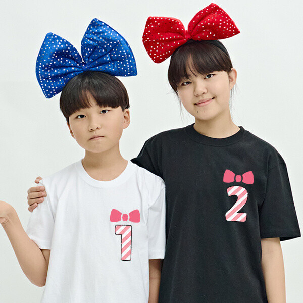 T셀파몰,[탑앤탑] No.129 샤랄라 리본넘버 (반팔 / 30수 / 전사 / 단체티/ 반티)